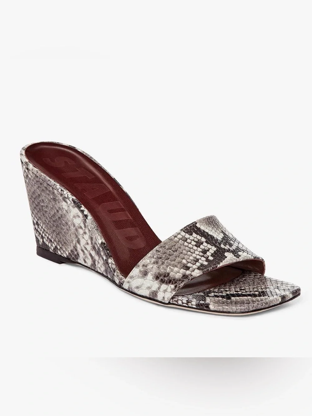 STAUD Billie wedge mules in a snake-embossed leather print size 41.5